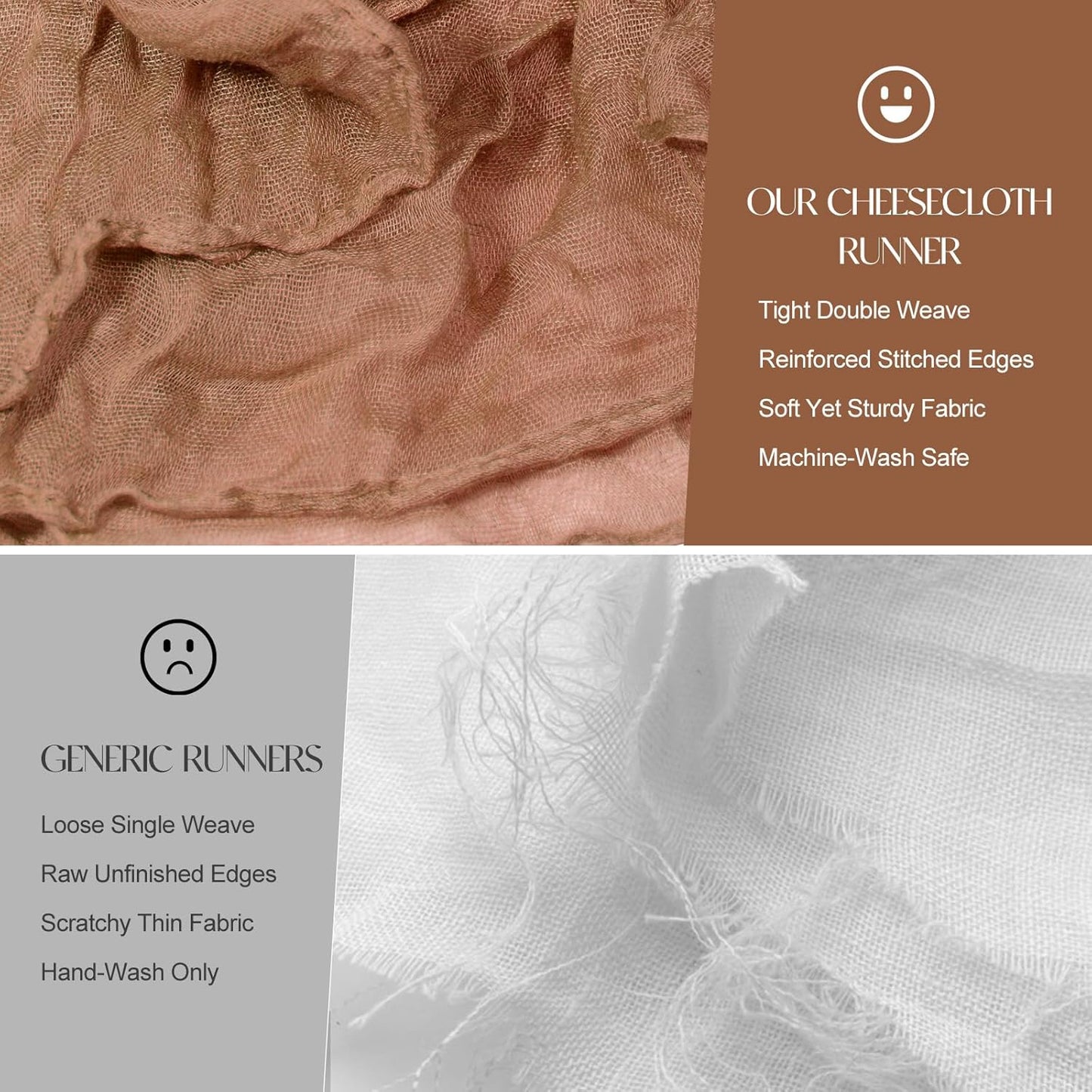 2 Pcs Terracotta Cheesecloth Table Runner - 120 inch 10FT Boho Rustic Gauze Cheese Cloth Table Runner Decor for Spring Summer Party Wedding Birthday Baby Bridal Shower Home