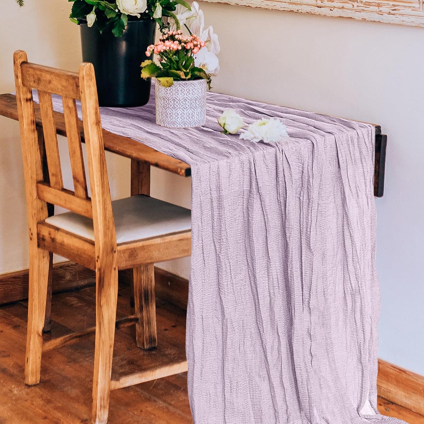 1 Pack Cheesecloth Table Runner 10Ft Christmas Gauze Boho Table Runners for Wedding Decor Bridal Shower Decorations Baby Shower Party(35" x 120")