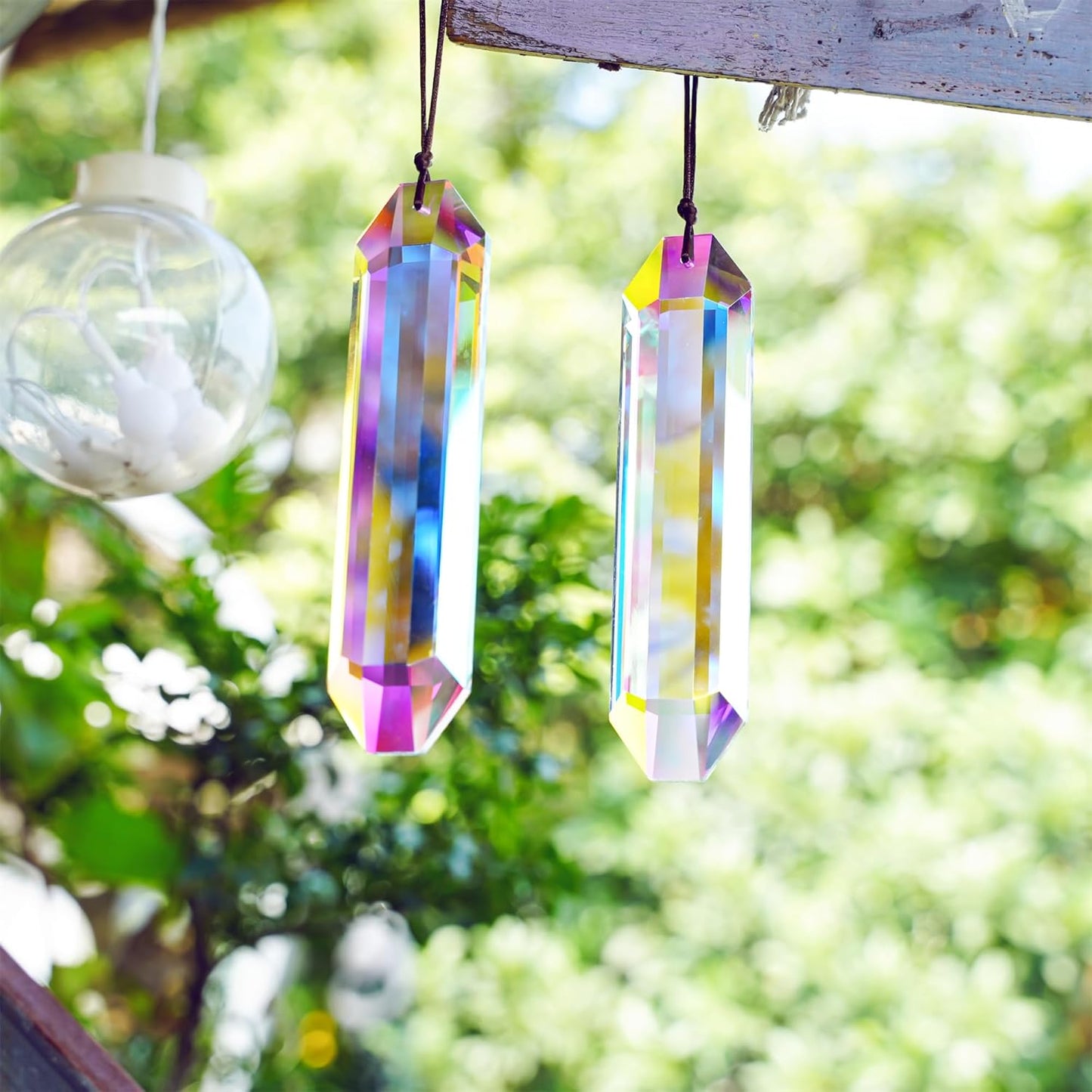 HDCRYSTALGIFTS 2PCS 5" Large Crystal Sun Catcher Prisms for Windows Indoor, AB Colored Hexagone Hanging Crystals Suncatchers, Rainbow Maker for Christmas,Patio,Chandelier,Garden Ornaments