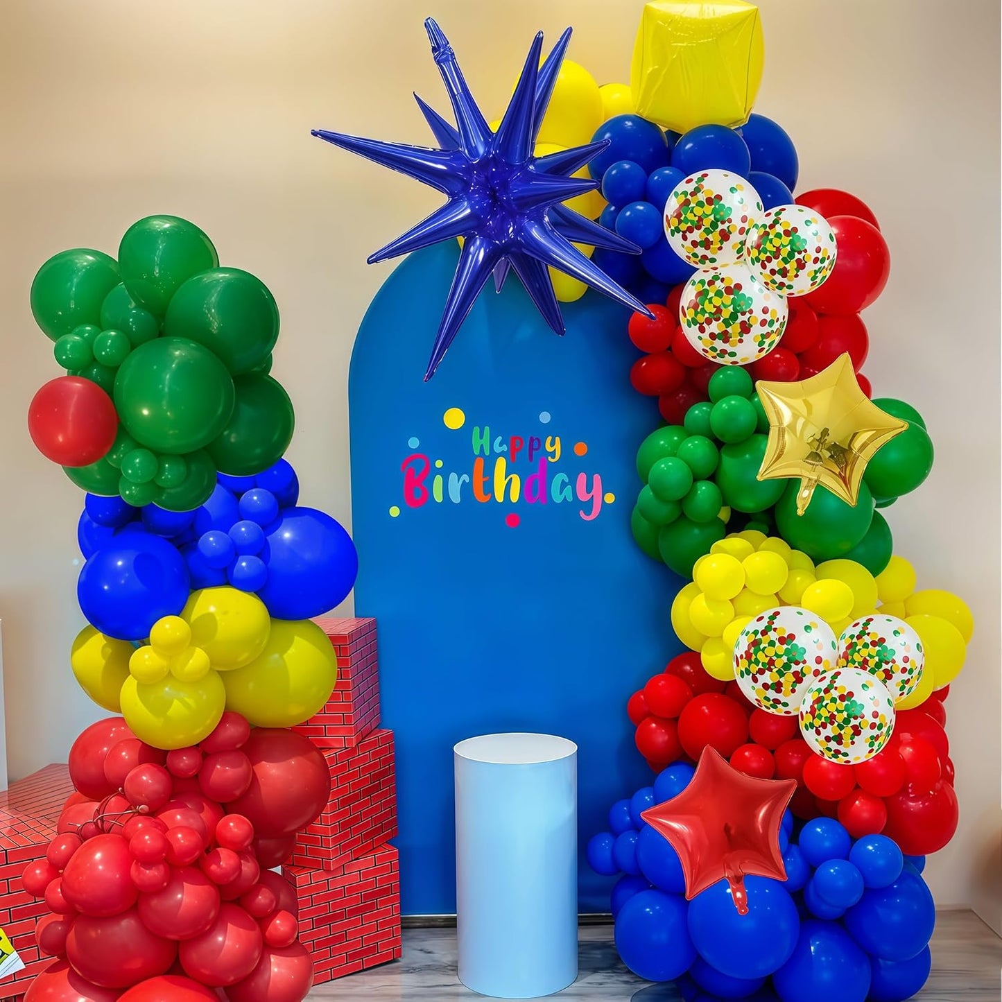 Red Yellow Green Blue Balloon Arch Kit 123Pcs Rainbow Balloons Garland with Star Foil Balloon Cartoon Colorful Birthday Party Balloons for Boys Men Game Baby Shower Carnival Circus School Decorations
