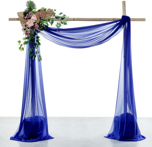 VDS Pack of 2 Panel (30 Inch X 30 Feet) Wedding Arch Draping Fabric Sheer Chiffon Fabric Drapery for Wedding Ceremony Reception Swag Backdrop Canopy Chuppah ARBO Altars Decoration (Royal Blue)