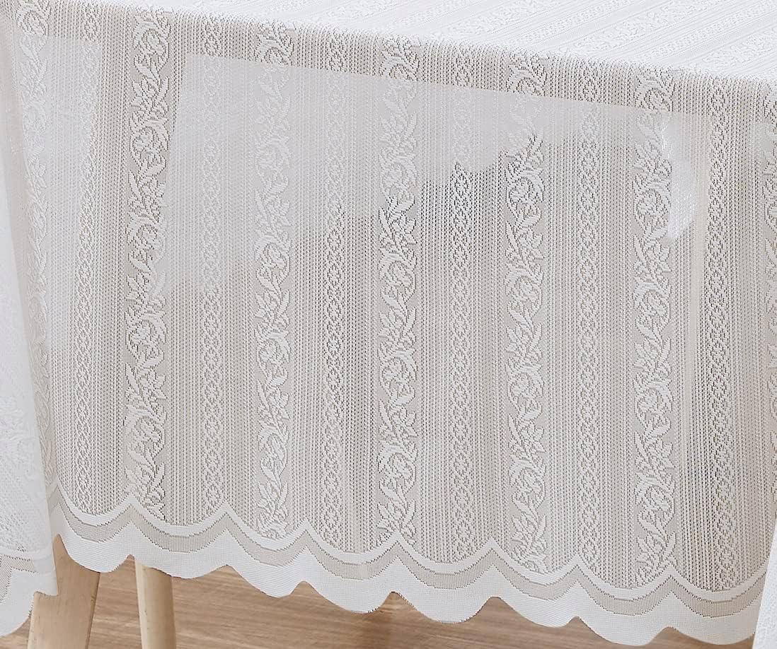 LinenZone Round Lace Tablecloth with Elegant Scalloped Bottom for Any Special Event Such as Wedding, Birthday Party, Baby Shower, Anniversary. Sits 4 to 6 People. (Linda 70 Round, Ivory)
