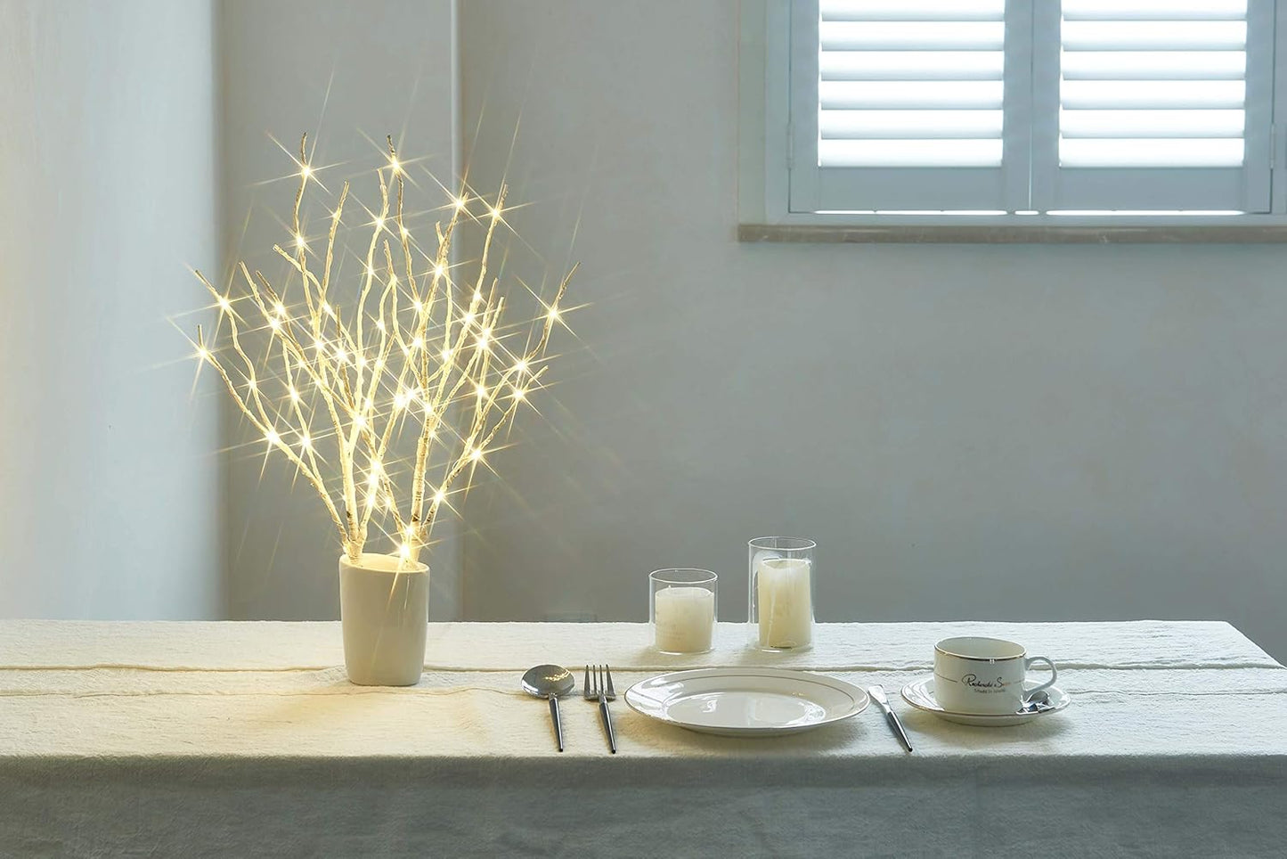 Fudios Lighted Birch Branches 18IN 70 Warm White LED with Timer Twig Lights Battery Operated for Christmas Wedding Party Decoration(2 Set)