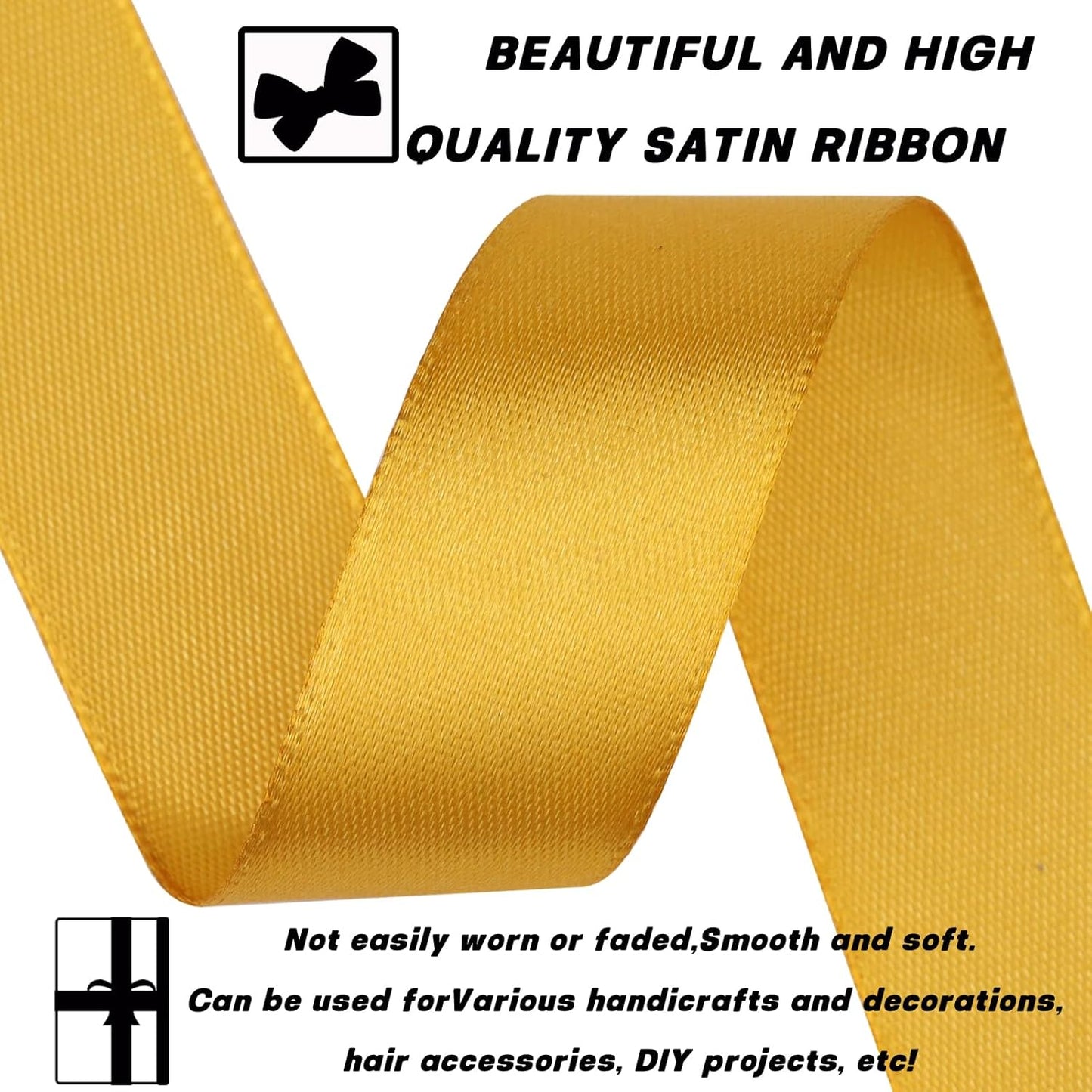 Gold Ribbon 7/8 Inch 60 Yards Satin Craft Ribbon-Single Face Polyester Ribbon for Handmade Roses,Gift Wrapping,Timeless Flower,Bouquets,Wedding and Party Decoration