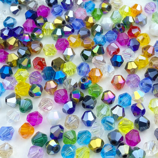 400pcs 4mm Bicone Crystal Glass Beads Loose Spacer Craft Beads for Jewelry Making DIY Necklace Bracelet Earring Wind Chimes Suncatchers Ornamen(Mixed Color)
