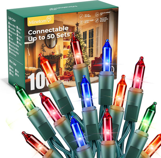 Minetom LED Multicolor Christmas String Lights, 100 Count 33 Feet LED Christmas Lights Bulb, Christmas Decorations Indoor, Christma Tree Lights for Indoor Outdoor Xmas Wedding Party Festival