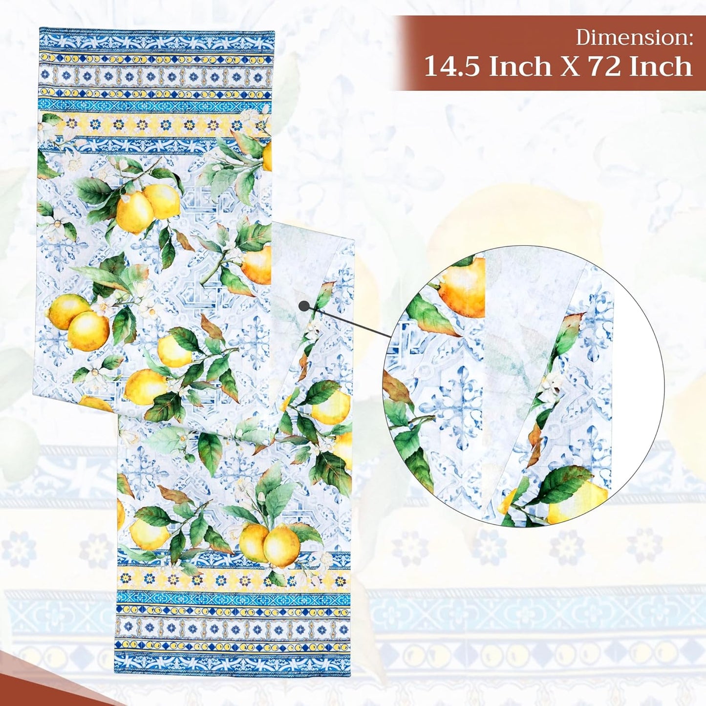 Maison d' Hermine Table Runner 100% Cotton Single Layer Table Runners 72 inches Long Decorative for Home Kitchen Dining Party Baby Shower Wedding Bridal Shower Spring Summer (Citrus, 14.50" x 72")