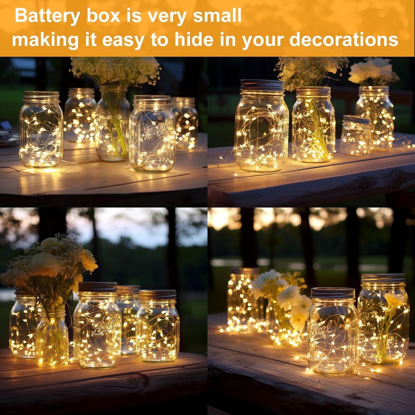 24 Pack Fairy Lights Battery Operated String Lights-3.3ft 20 LED Silver Wire Warm White for Wedding,Party,Table Centerpieces,DIY Crafts,Mason Jars Decor