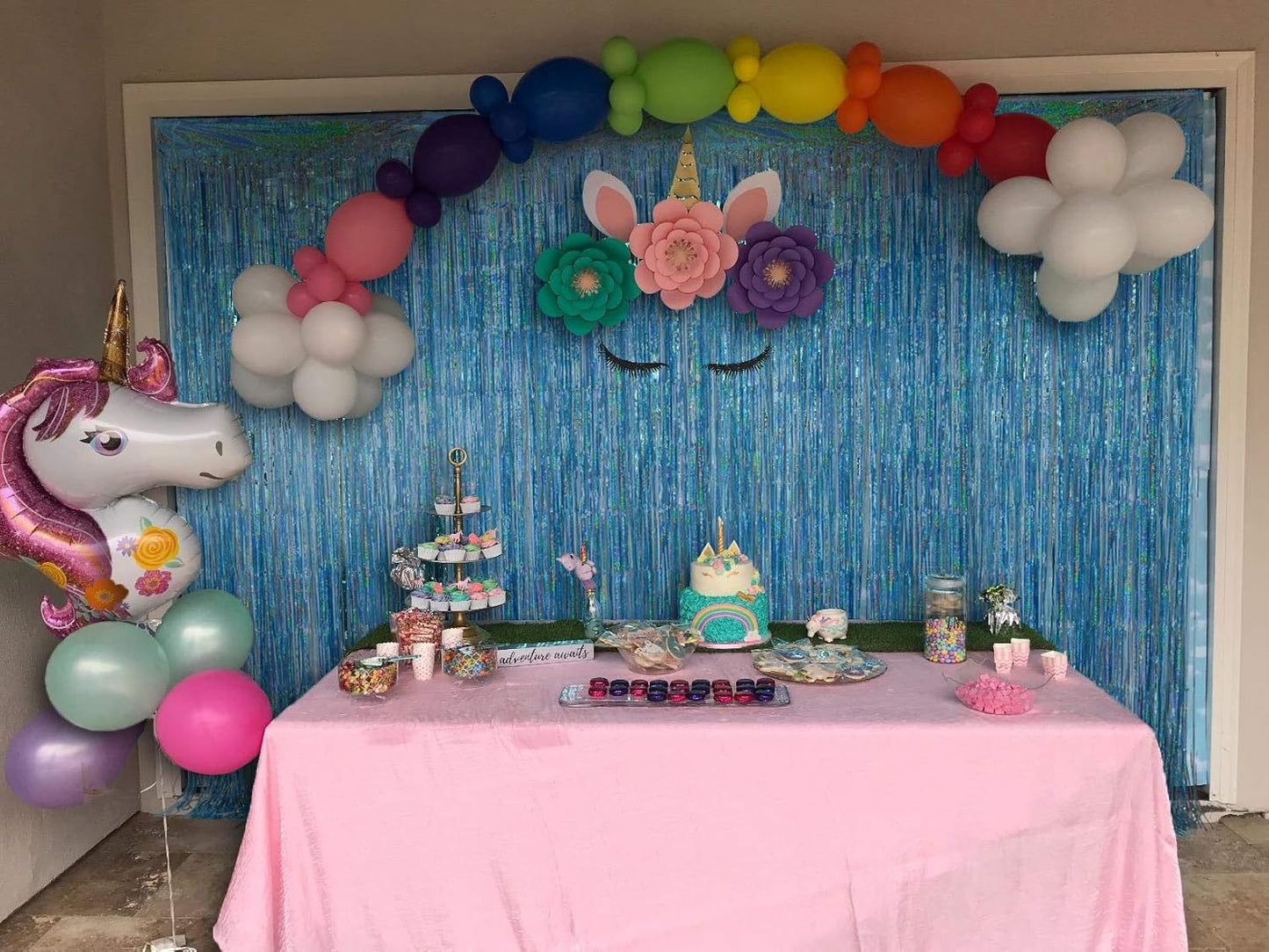 Foil Fringe Curtains Party Decorations - Melsan 3 Pack 3.2 x 8.2 ft Tinsel Curtain Party Photo Backdrop for Birthday Party Baby Shower or Graduation Decorations Light Blue