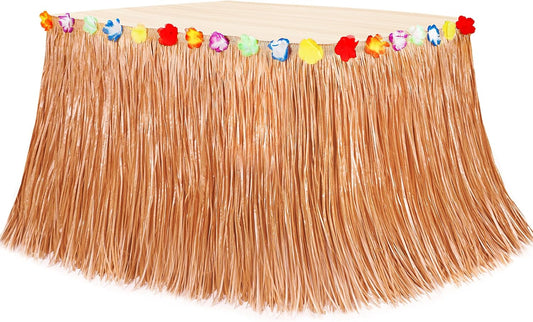 Luau Party Decorations, 1PCS Hawaiian Table Skirt Party Decorations, Luau Flower 108 X 29.5" Grass Table Skirts Luau Party Favors, Luau Table Skirt for Summer Tropical Hula Parties Decor Accessories