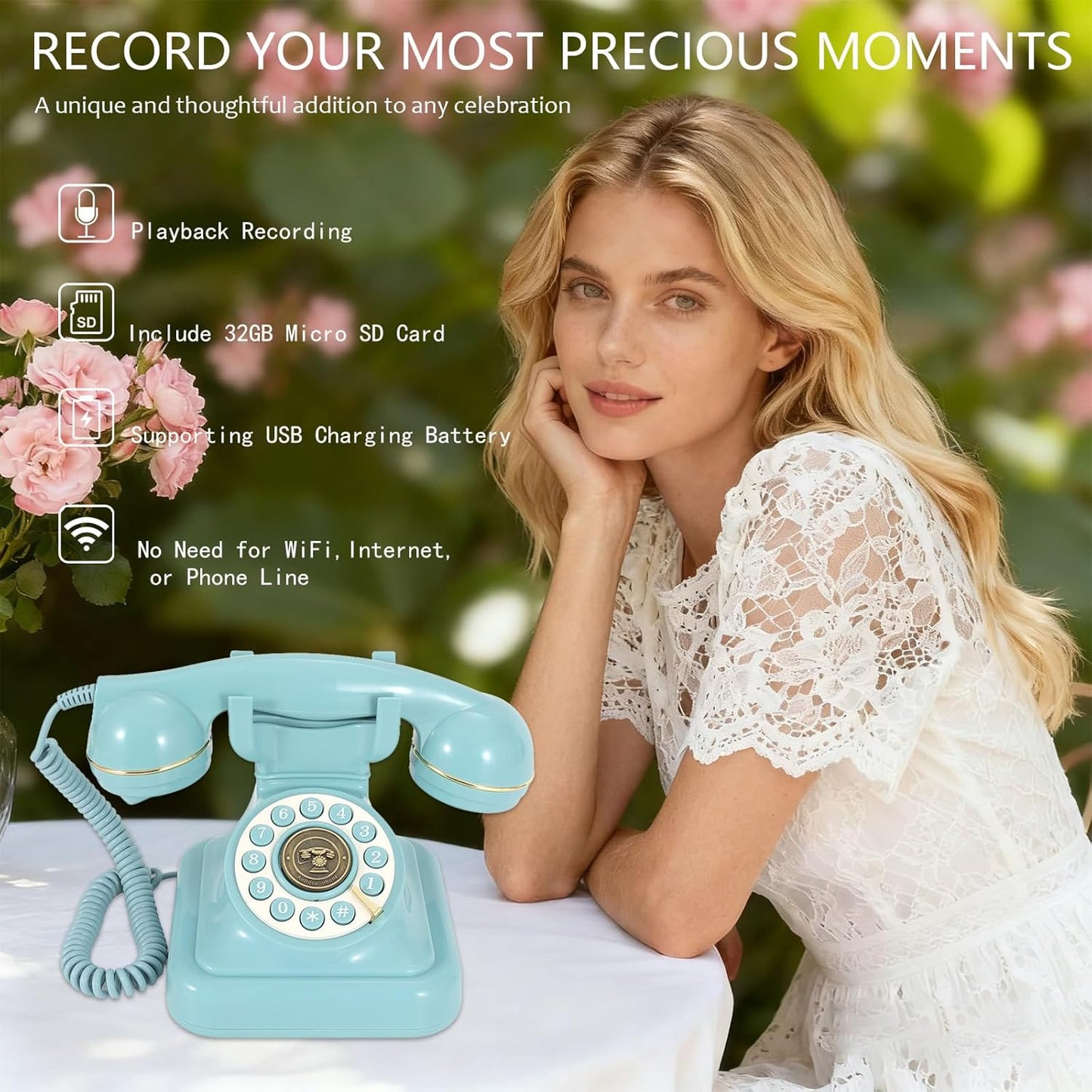 Audio Guest Book Wedding Phone, Retro Audio Phone Guestbook with Clear Voice Recording for Wedding Reception, Bridal Shower, Birthday, Baby Shower, Anniversary, Engagement