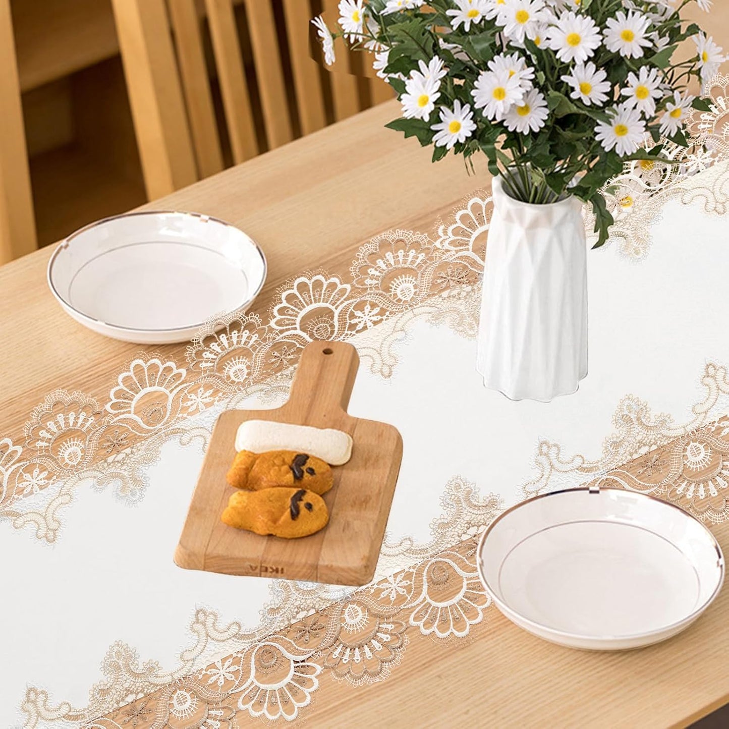 Vintage Lace Dining Table Runner, 108 Inches Macrame Coffee Table Runners for Kitchen Home Christmas Party Decorations (16x108 inch,Off White)