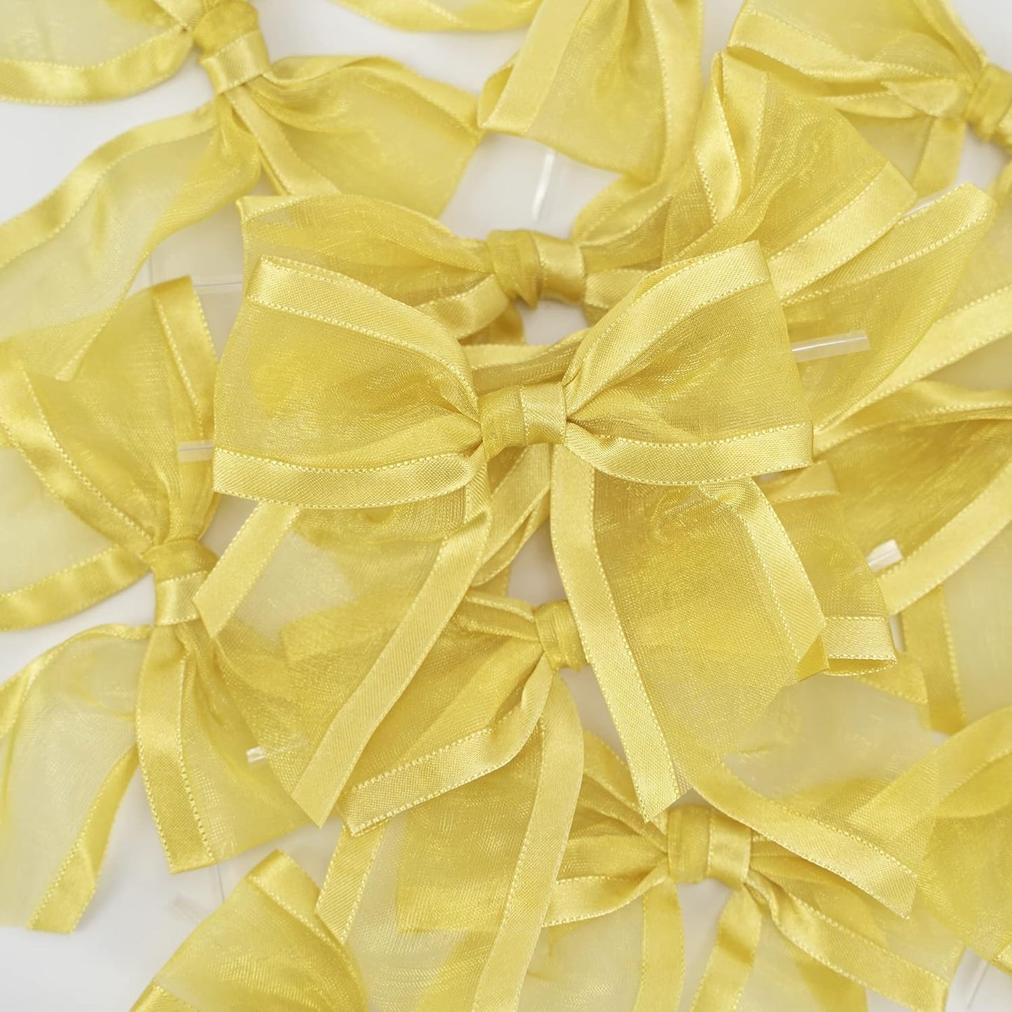 AIMUDI Gold Bows for Treats 4" Organza Bows Premade Twist Ties Bows for Gift Wrapping Crafts Treat Bags Baskets Cake Pop Baby Shower Birthday Wedding Christmas Decor - 12 Counts