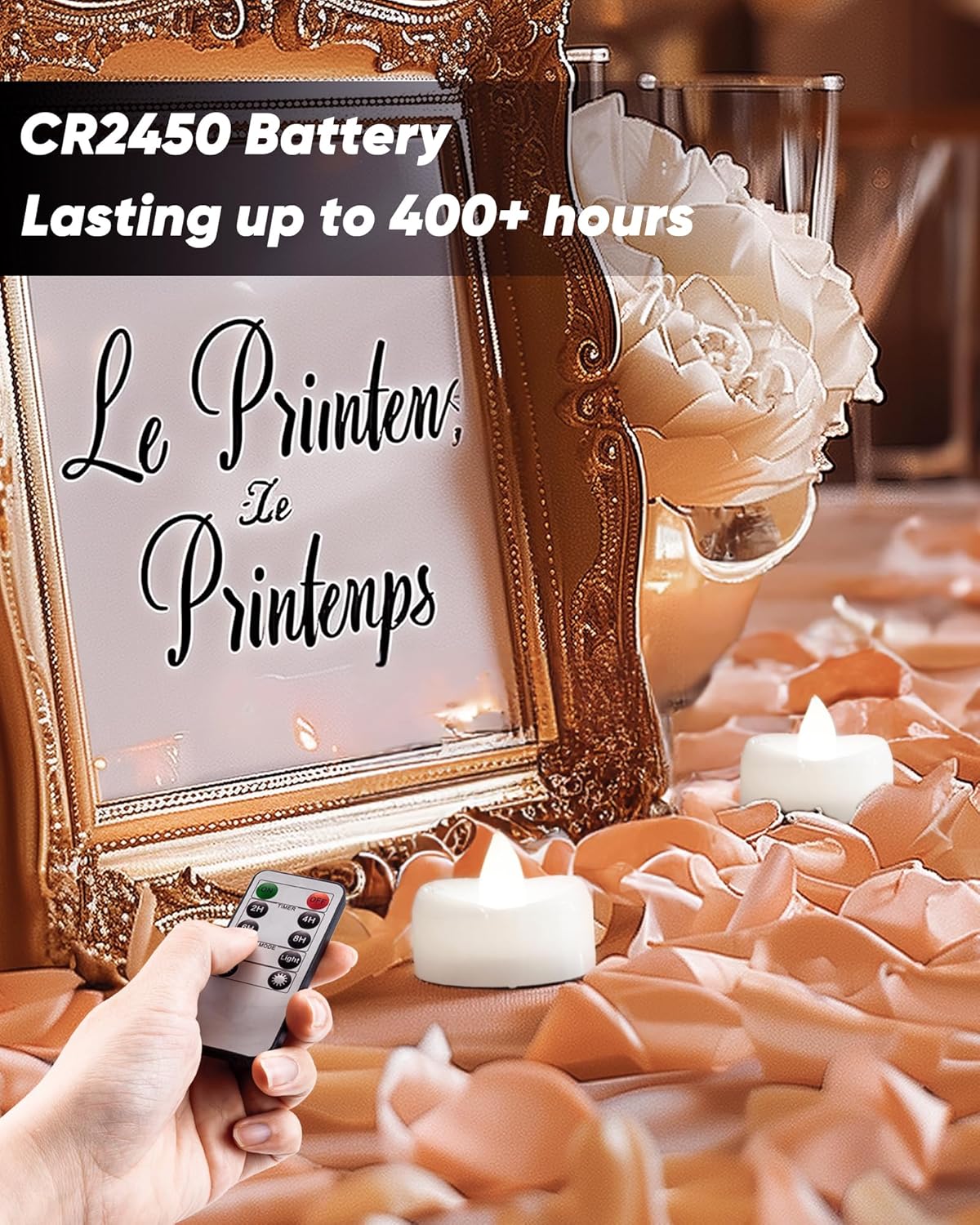 Remote Candles, 24PCS Flameless Tea Lights Candle Battery Operated with Timer, 400+Hours Remote Control LED Tea Lights Votive Candle - 1.5'' D X 1.25'' H- Pure White Light