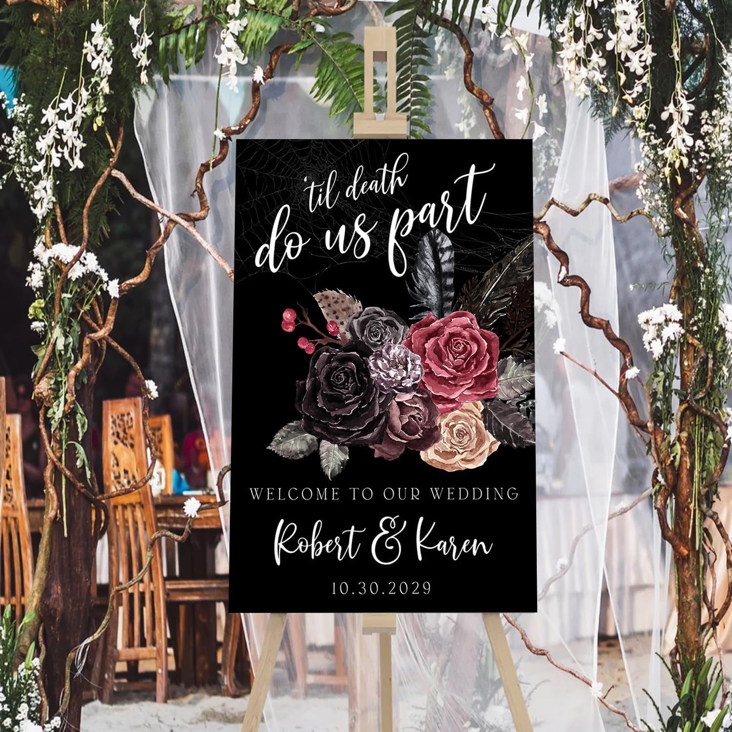 Welcome To Our Wedding Sign, Halloween Couples Shower, Gothic Love Wedding Welcome, Signage Halloween Reception, Welcome Wedding Sign With Stand, Welcome To Our Wedding Sign, Wedding Welcome Sign