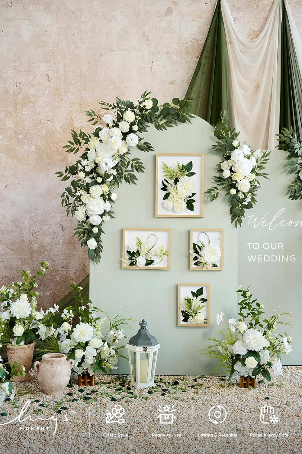 Ling's moment 17.5" Tall Free Standing Artificial Flowers Arrangements 4 pcs Fall Wedding Aisle Runner Chair Decorations Lily of The Valley Ceremony Reception Rose Floral Party Outdoor Centerpieces