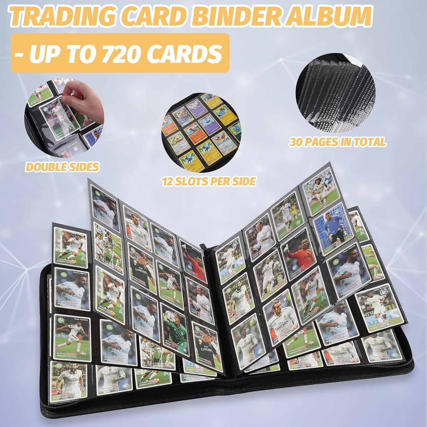 Trading Card Binder 12 Pocket, 720 Pockets Card Binders, Card Collection Binder, Card Album Folder for MTG, TCG, Sports Cards, Game Cards (Dark Blue)