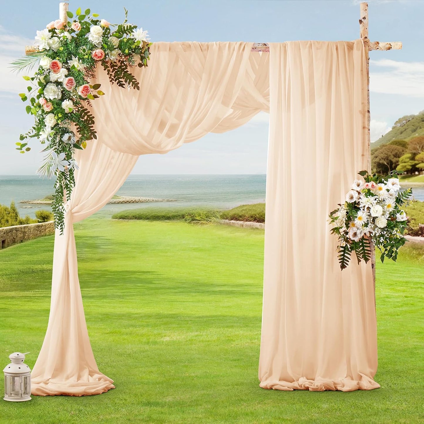 SiinvdaBZX 4 Panels Wedding Arch Draping Fabric 30" x 20Ft Champagne Sheer Chiffon Fabric Outdoor Extra Long Decorative Drapery for Party Ceremony Ceiling Curtain Backdrop