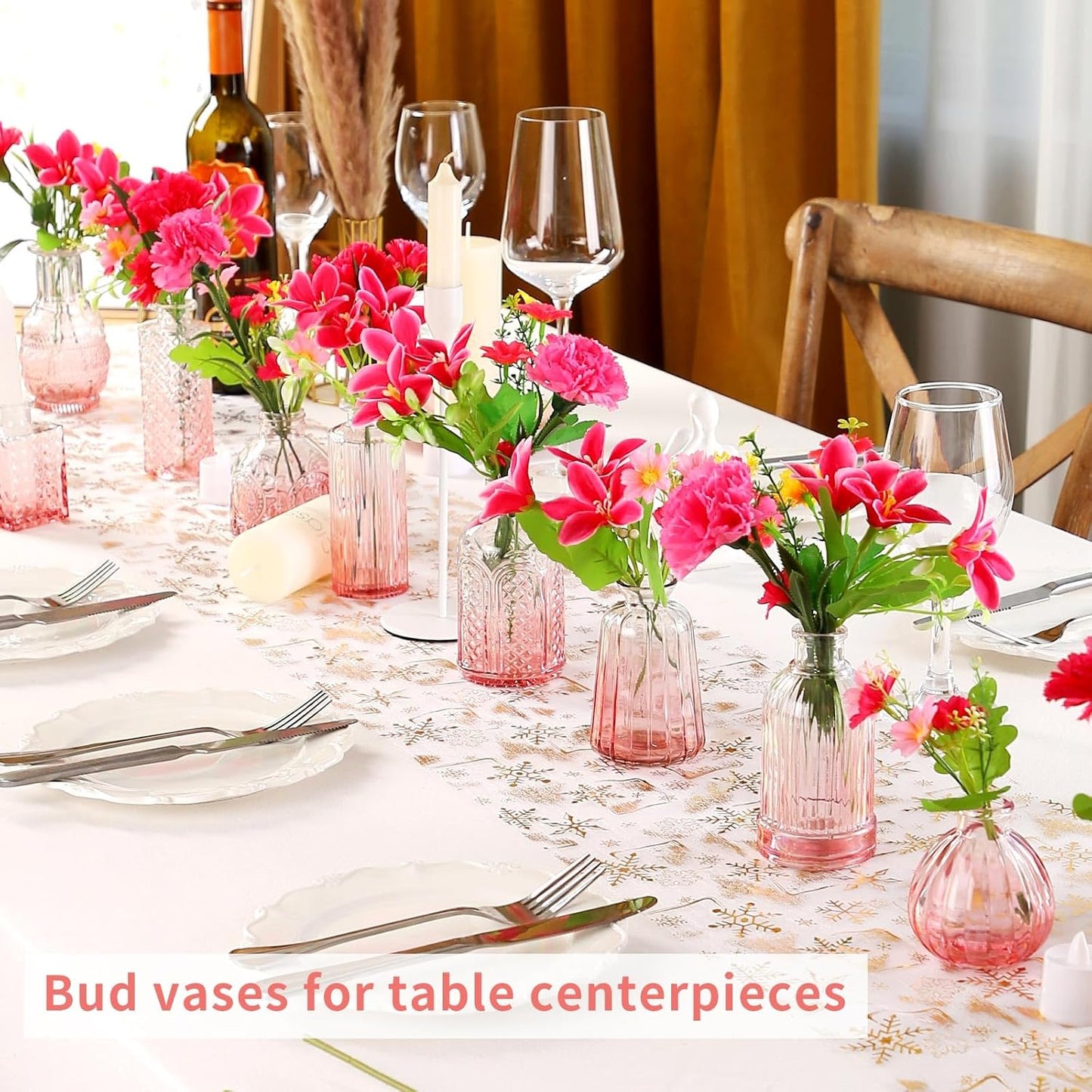 Glass Bud Vases in Bulk Set of 30 Pcs,Small Glass Vases for Flowers as Wedding Centerpieces for Tables,Clear Flower Vases Suitble for Wedding Decorations,Home Decor (Light Rose-red, 30 pcs)