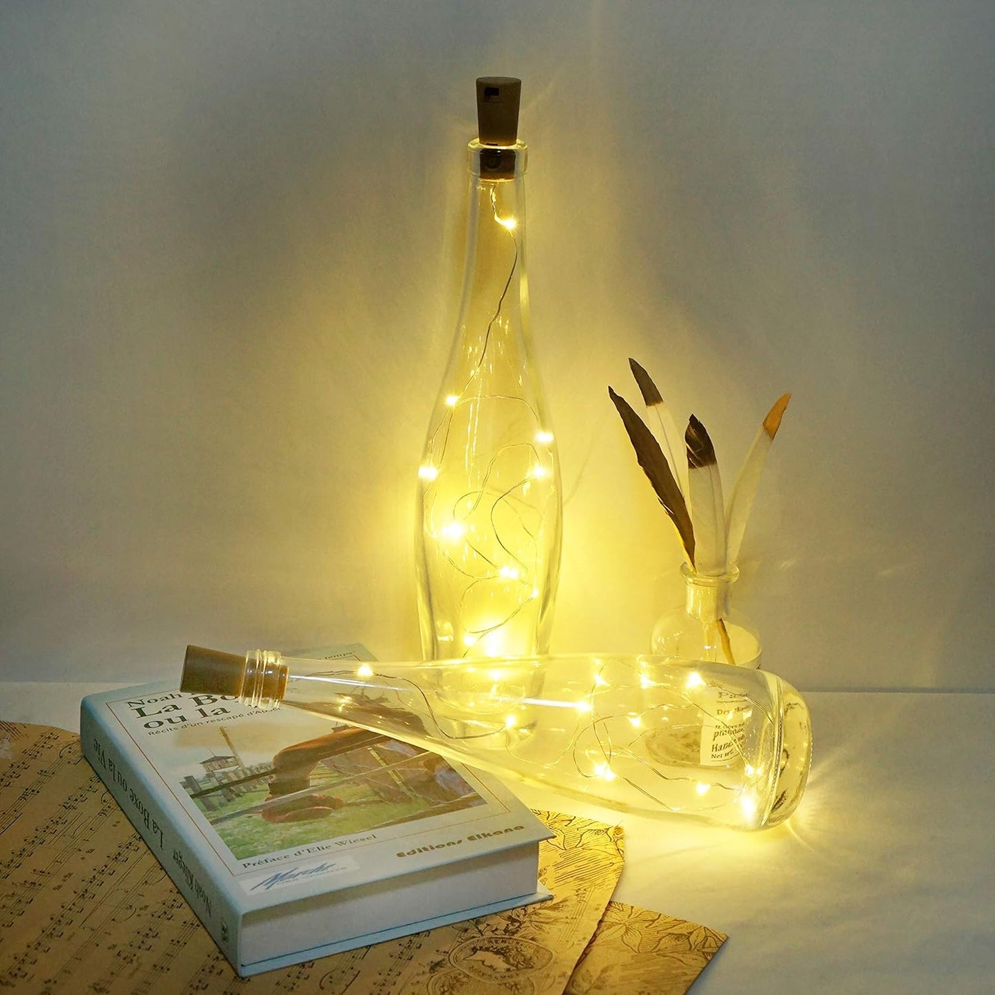 Wine Bottle Lights with Cork, 12 Pack Battery Operated 12 LED Cork Shape Silver Wire Colorful Fairy Mini String Lights for DIY, Party, Christmas, Halloween,Wedding Decor (Warm White)