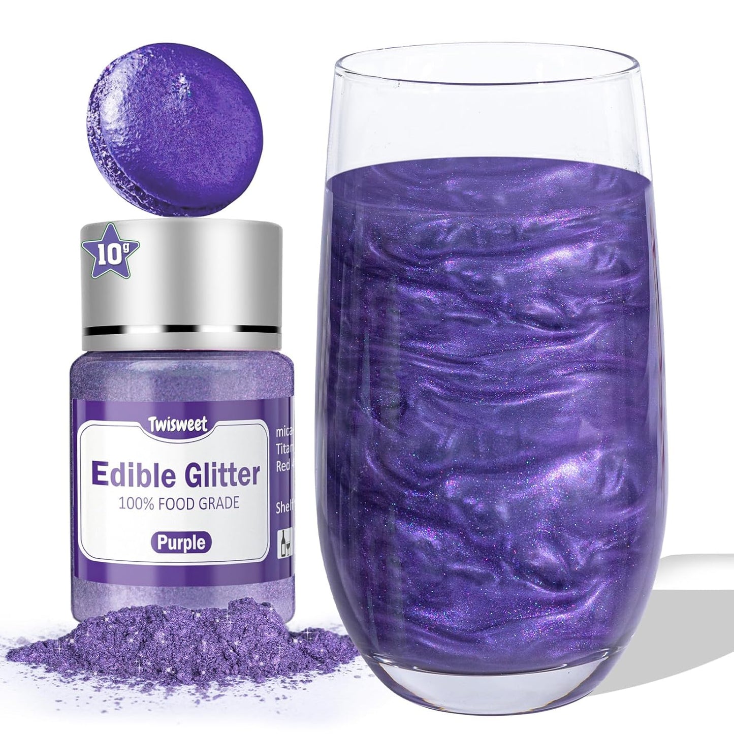 Twisweet Purple Edible Glitter for Drinks, Food Grade 12g Sparkling Sprinkles Cake Decorating Supplies, Edible Luster Dust for Cocktail Beverages, Food Coloring Shimmer Powder for Cupcakes Cookies Cake Decorations