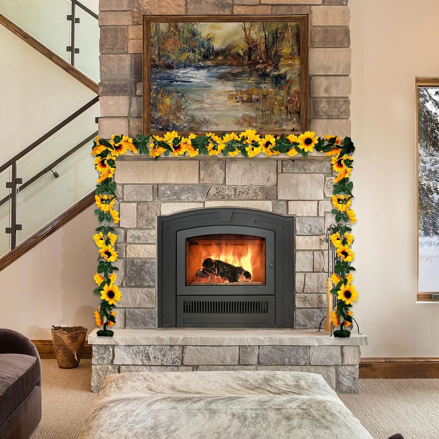 8Pcs 63Ft Sunflower Garland, Fake Hanging Flowers, Sunflower Artificial Flower Vine, Hanging Floral Vine Garland for Wedding, Party, Wall Arch, Halloween, Christmas Summer Garden Backdrop Decor