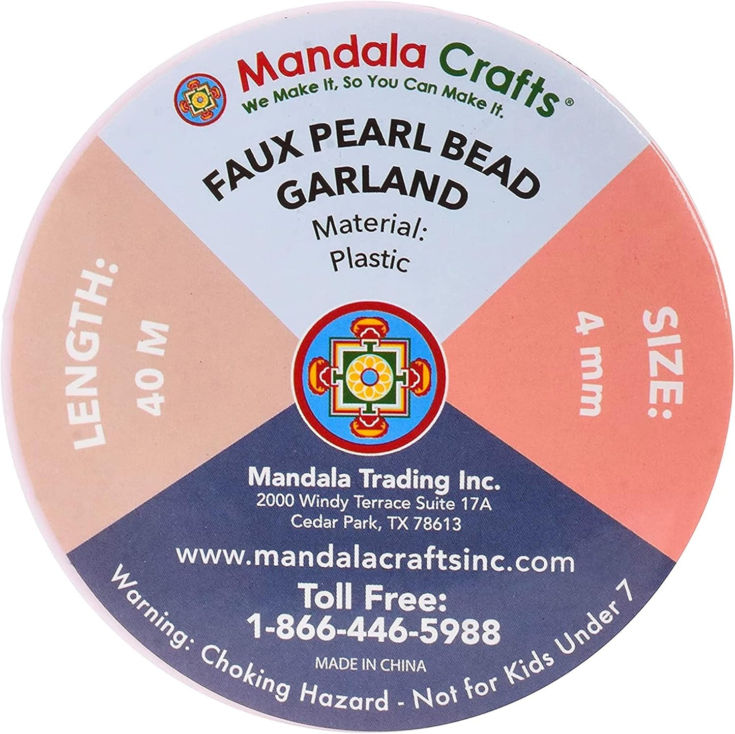 Mandala Crafts 4mm Faux Blue Pearl Beads Roll - 44 Yards Strand of Fake Pearls Chain Garlands Spool String for Christmas Tree, Wedding, Party, Vases, DIY Decoration