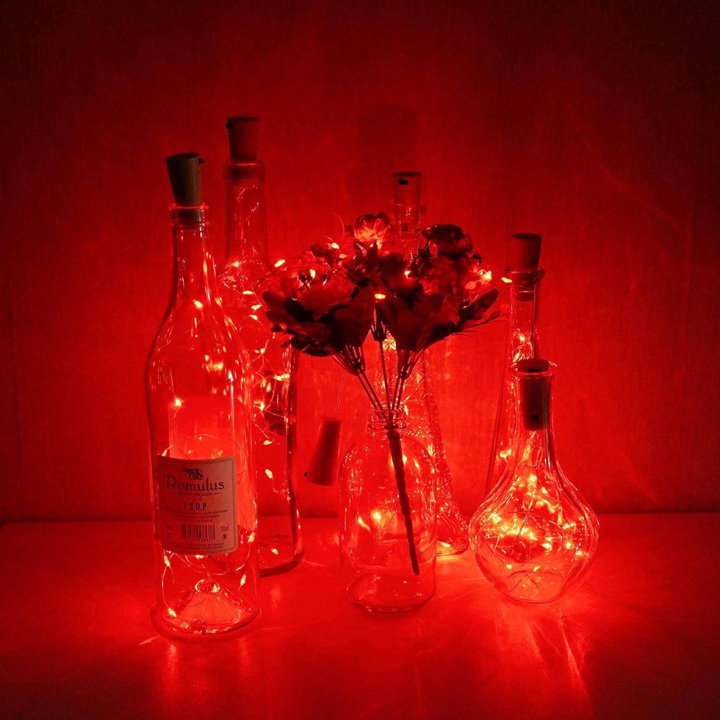 Wine Bottle Lights with Cork, Battery Operated 20 LED Cork Shape Silver Wire Colorful Fairy Mini String Lights(No Bottles) for DIY, Party, Decor, Christmas, Halloween,Wedding (3, Red)