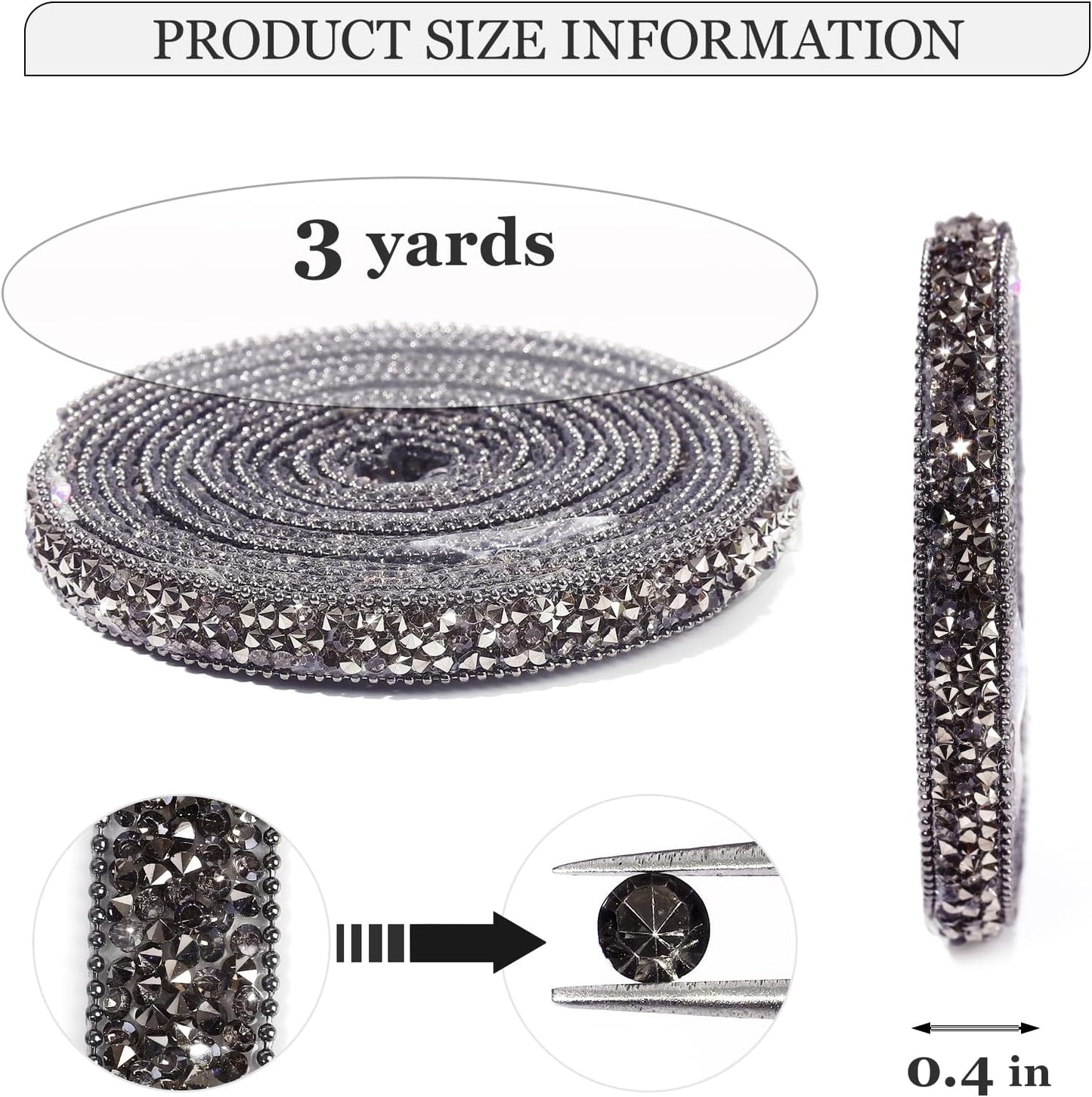 Rhinestone Ribbon 3 Yards Self Adhesive Rhinestone Strips Diamond Ribbon Sticker Crystal Roll Glitter Bling Rhinestones Tape for Crafting DIY Art Decoration (0.4 Inch)