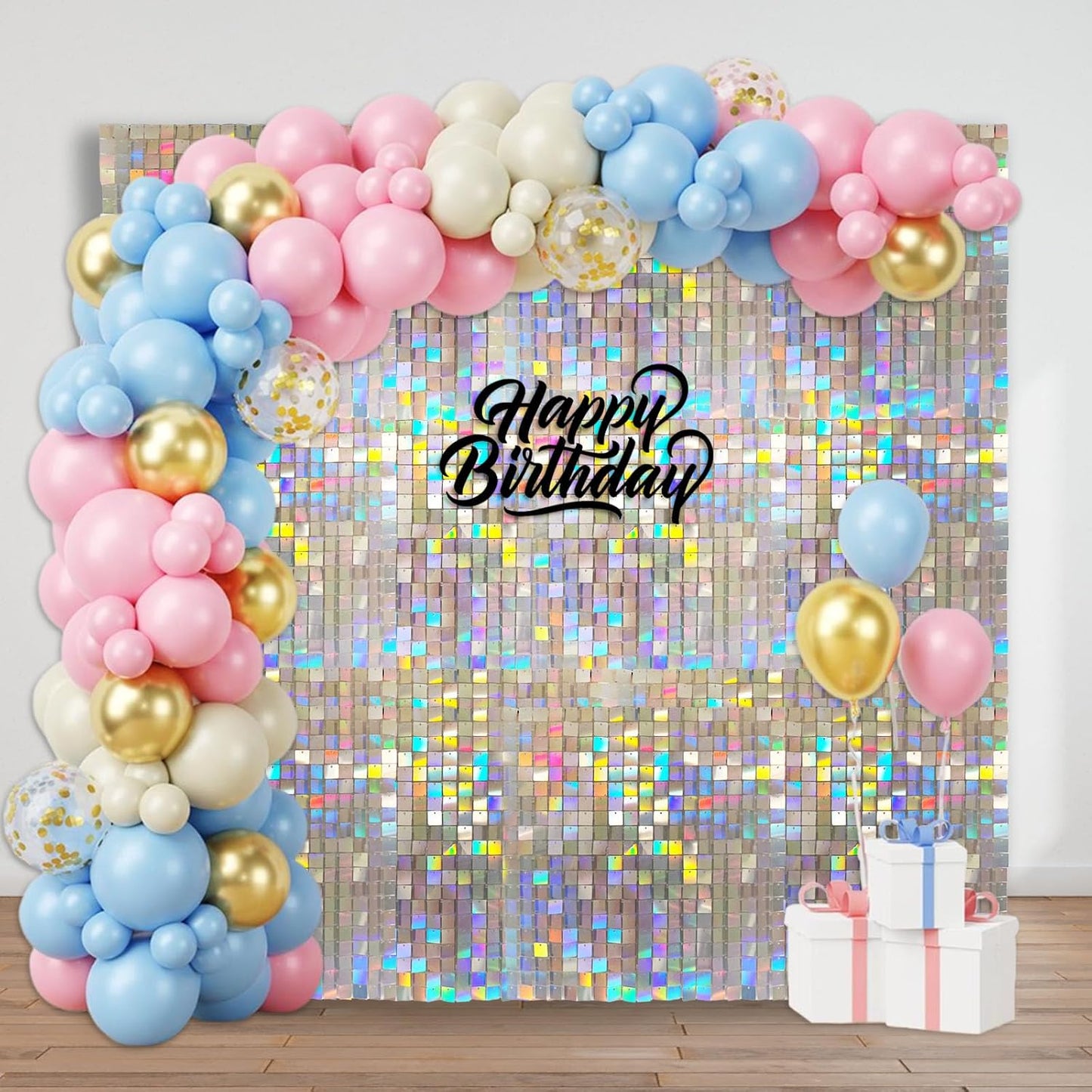 24PCS Colorful Shimmer Wall Backdrop, Square Sequin Backdrops Panel, Glitter Wall Background for Birthdays, Weddings, Graduation, Engagements, Disco Bachelorette Party Decoration (4FTx6FT)