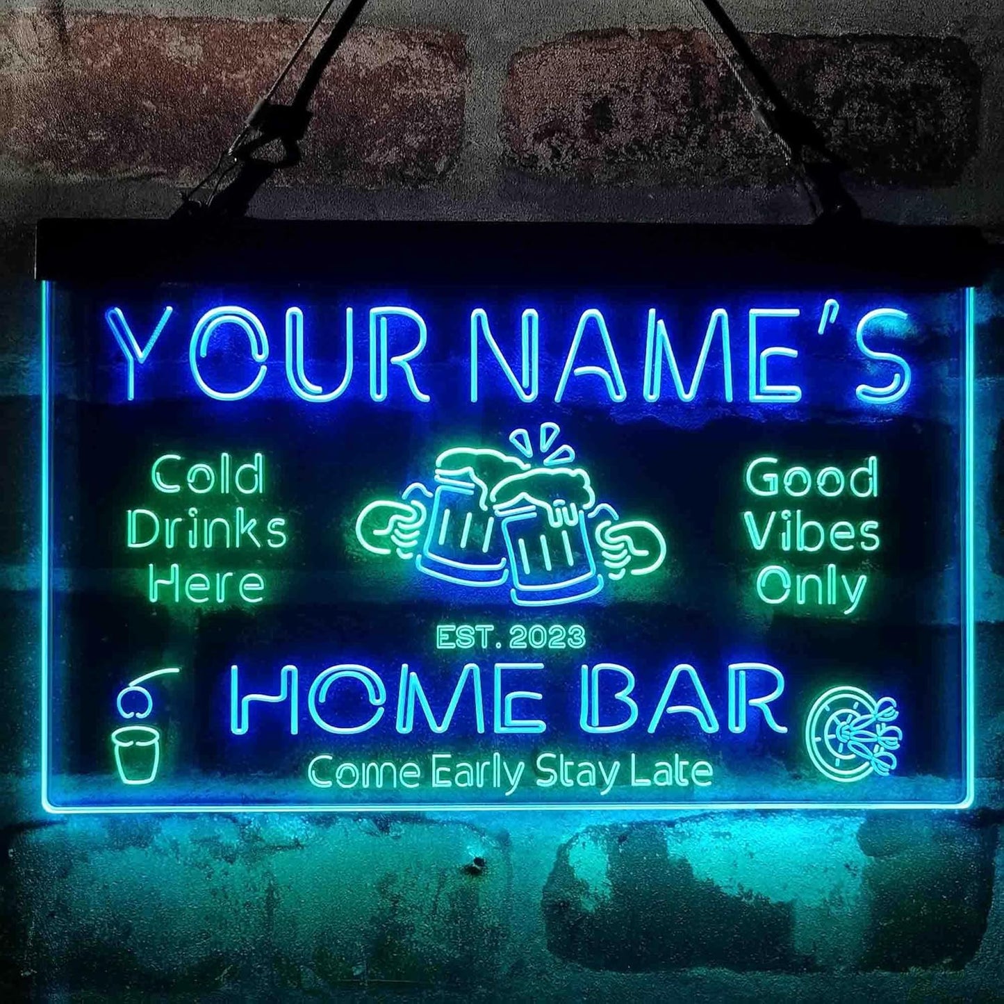 ADVPRO Personalized Your Name Custom Home Bar Beer Established Year Dual Color LED Neon Sign Green & Blue 24 x 16 Inches st6s64-p1-tm-gb