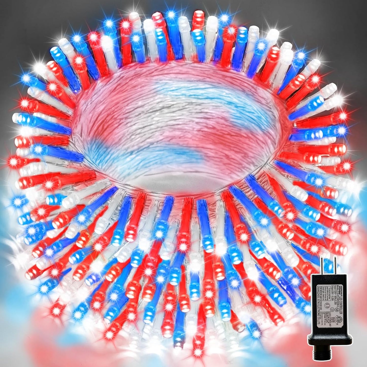 LAMPHOME 66ft Patriotic String Lights - Red White Blue Mini Lights, 200 LED Transparent Wire Fairy Starry String Lights Plug in, 11 Lighting Modes for Outdoor Tree Party Decoration (Red White Blue)