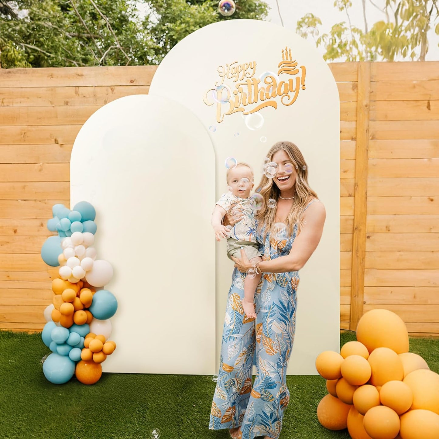 Set of 2 Arch Backdrop Cover Beige High Elastic Wrinkle-Resistant Arch Cover Spandex Fabric Thick Opaque Round Top Chiara Backdrop for Weddings Birthday Baby Shower Garden 6.6FT, 8FT