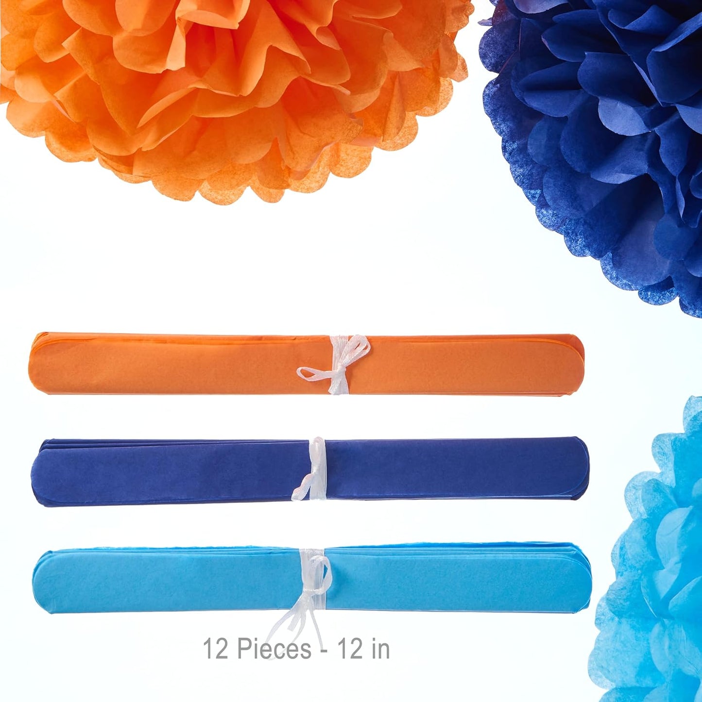 WEVEN Tissue Pom Poms Tissue Paper Flowers Tissue Fluff Balls Party Decorations 12-Inch Pack of 12 (Orange, Blue)