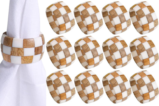 Rustic Napkin Rings Setof 12 - Handmade Epoxy & Wood Napkin Holders for Table Decor, Wedding, Easter, Thanksgiving, Party & Dining – Modern Farmhouse Accessories (Brown Cream) - ALPHA Living HOME