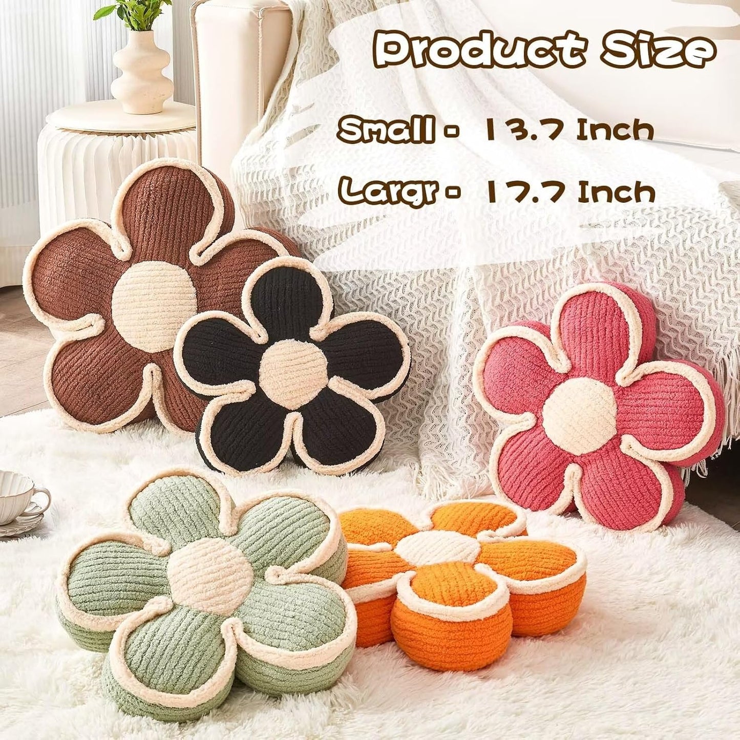 Flower Pillow, Soft Flower Shaped Floor Cushion, Flower Decorative Throw Pillow, Cute Flower Seating Cushion, Flower Room Décor Plush Pillows for Sofa Couch Bed (17.7 Inch, Peach Pink)