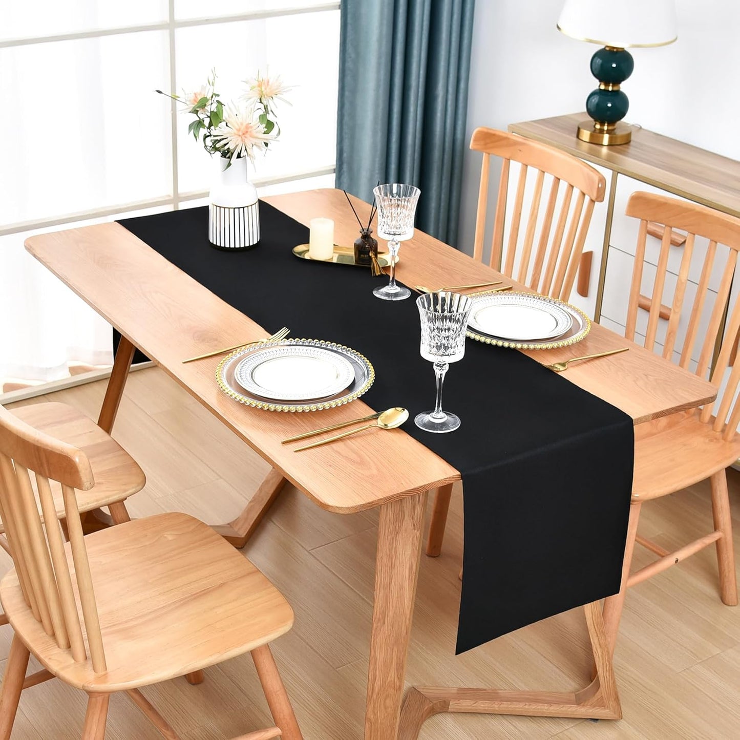 Farmhouse Black Table Runner Dining Table Runners 72 Inches Long Coffee Table Runner for Dresser Living Room Bedroom Holiday Party Banquet 12X72 Inch