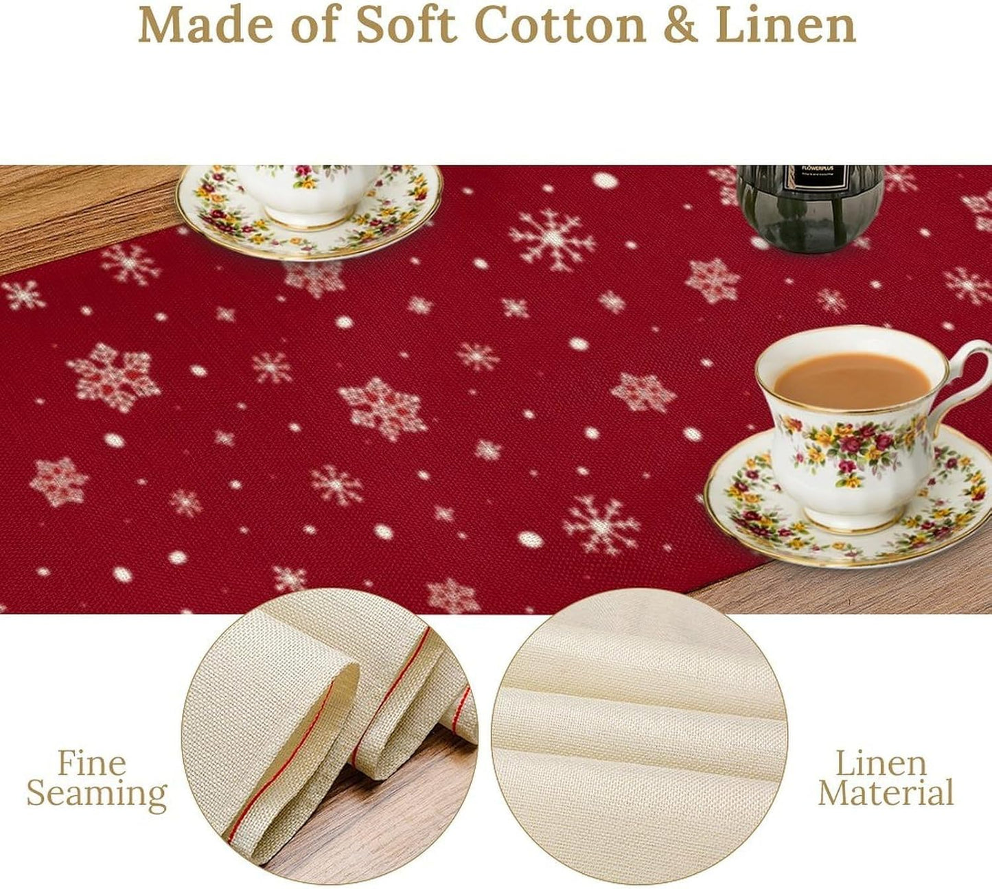 Merry Christmas Table Runner,Red Christmas Tree Snowflake Winter Seasonal Table Cloth Kitchen Dining Table Decoration for Home Party Decor 13x120 Inch