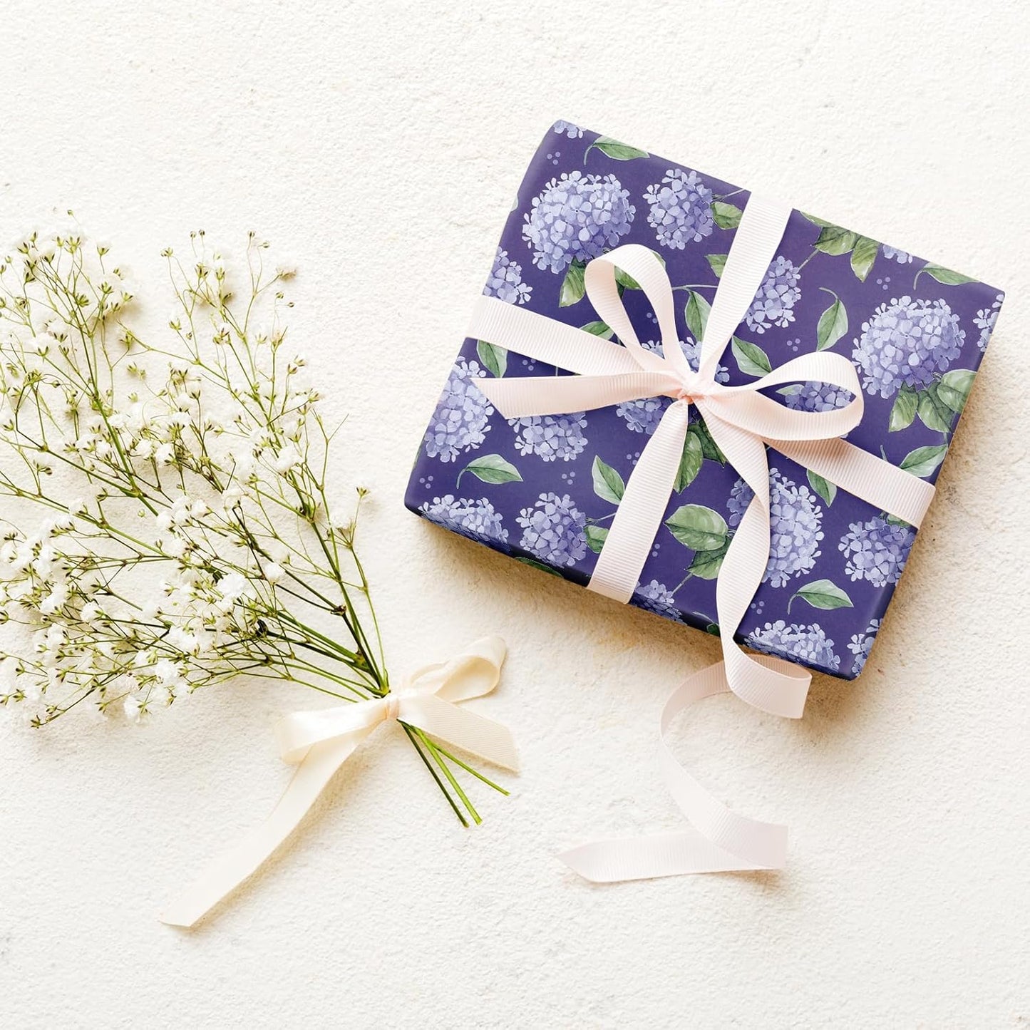 RUSPEPA Floral Wrapping Paper Roll for Women, Mini Roll, Elegant Hydrangea Flower Design Kraft Gift Wrap Paper Perfect for Birthday, Spring, Wedding, Bridal Shower, Mother's Day, 17 Inch x 16.4 Feet