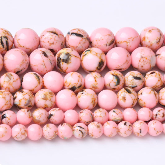 Pink Shell Turquoise Stone Beads Gemstone Round Crystal Energy Jade Beads Stone Beads for Jewelry Making DIY Bracelet Necklace Jewelry Making 1 Strand 15.5inch 45PCS 8MM