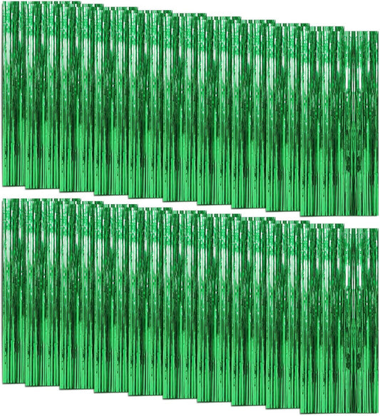 20 Pack Foil Curtain Backdrop Green Metallic Tinsel Foil Fringe Curtains Photo Booth Props for Birthday Wedding Engagement Baby Shower Bachelorette Christmas Holiday Celebration Party Decorations