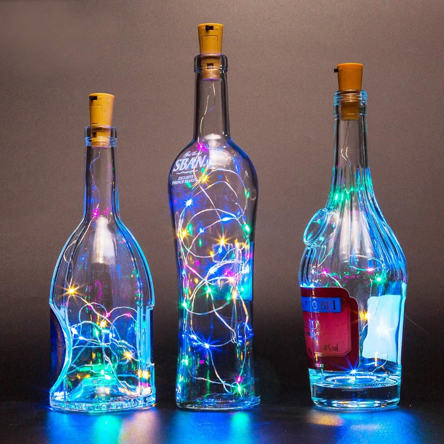 Wine Bottle Lights with Cork 15Pack 10 LED 40 Inches Battery Operated Silver Wire Liquor Fairy Mini String Lights for Party Christmas Halloween Wedding Decoration