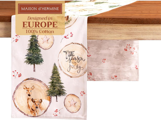 Maison d' Hermine Table Runner 100% Cotton Double Layer Table Runners 108 inches Long for Thanksgiving Christmas Decorations Home Kitchen Dining Party Wedding (Mountain Life, 14.5" x 108")