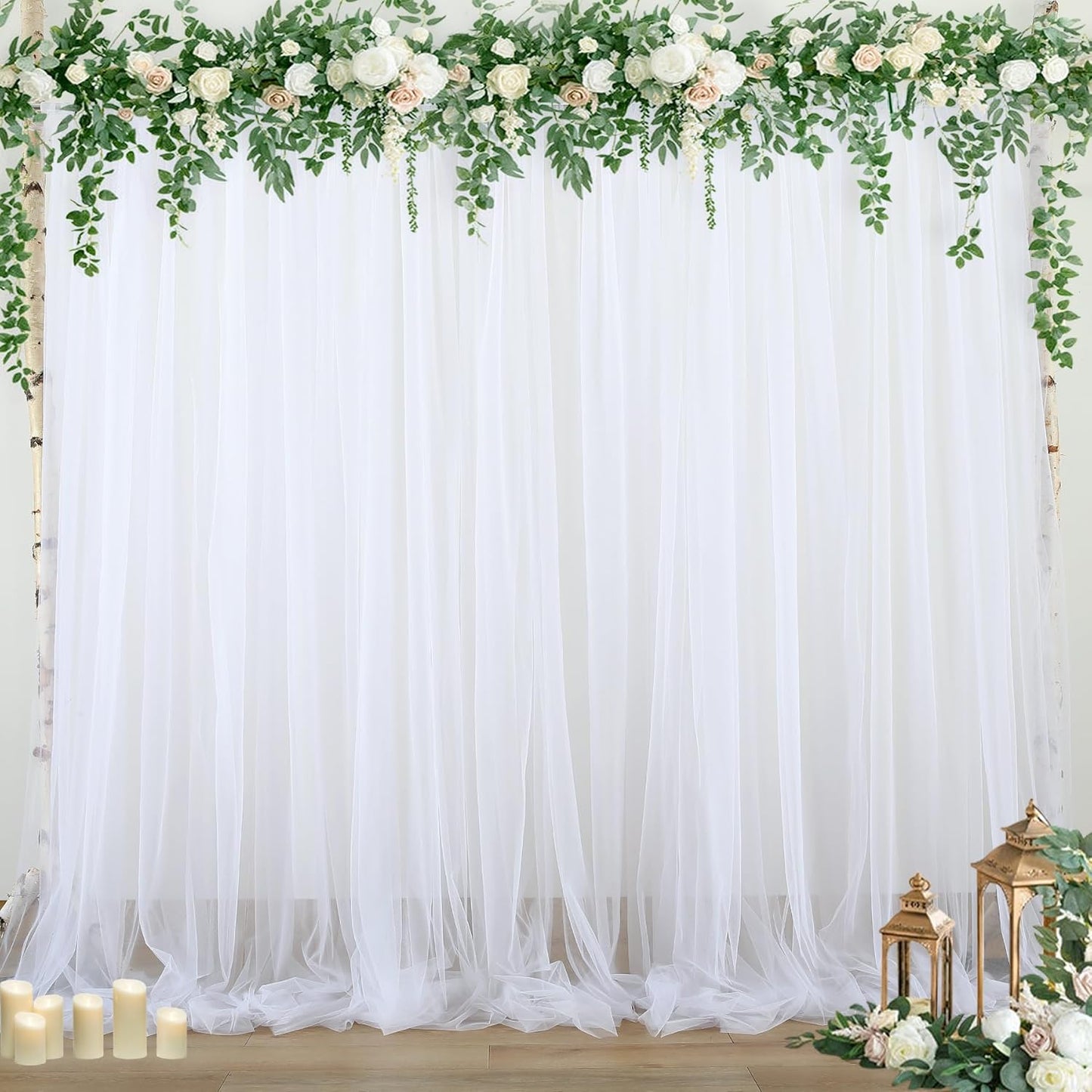 White Tulle Backdrop Curtain for Parties Wedding 10ft x 8ft Sheer Backdrop Curtains for Bridal Shower Birthday Party Baby Shower Ceiling Drapes Christmas Photo Decorations 2 Panels 5ft x 8ft