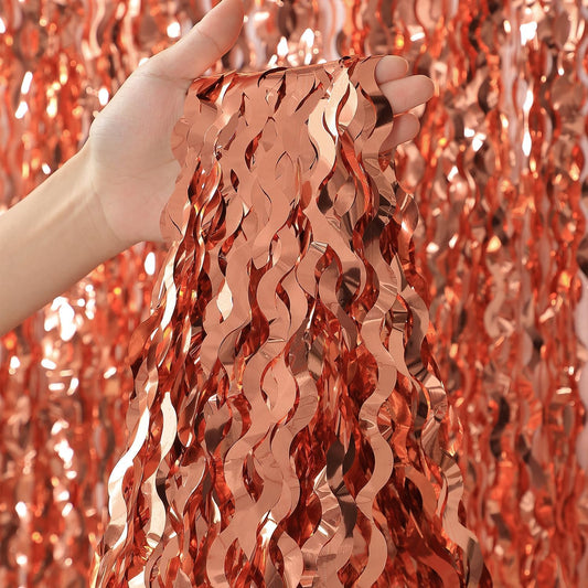 Wavy Fringe Curtain - Rose Gold, 3.3 ft x 6.6 Feet, Pack of 3 | Party Decorations, Streamers for Birthday Backdrop