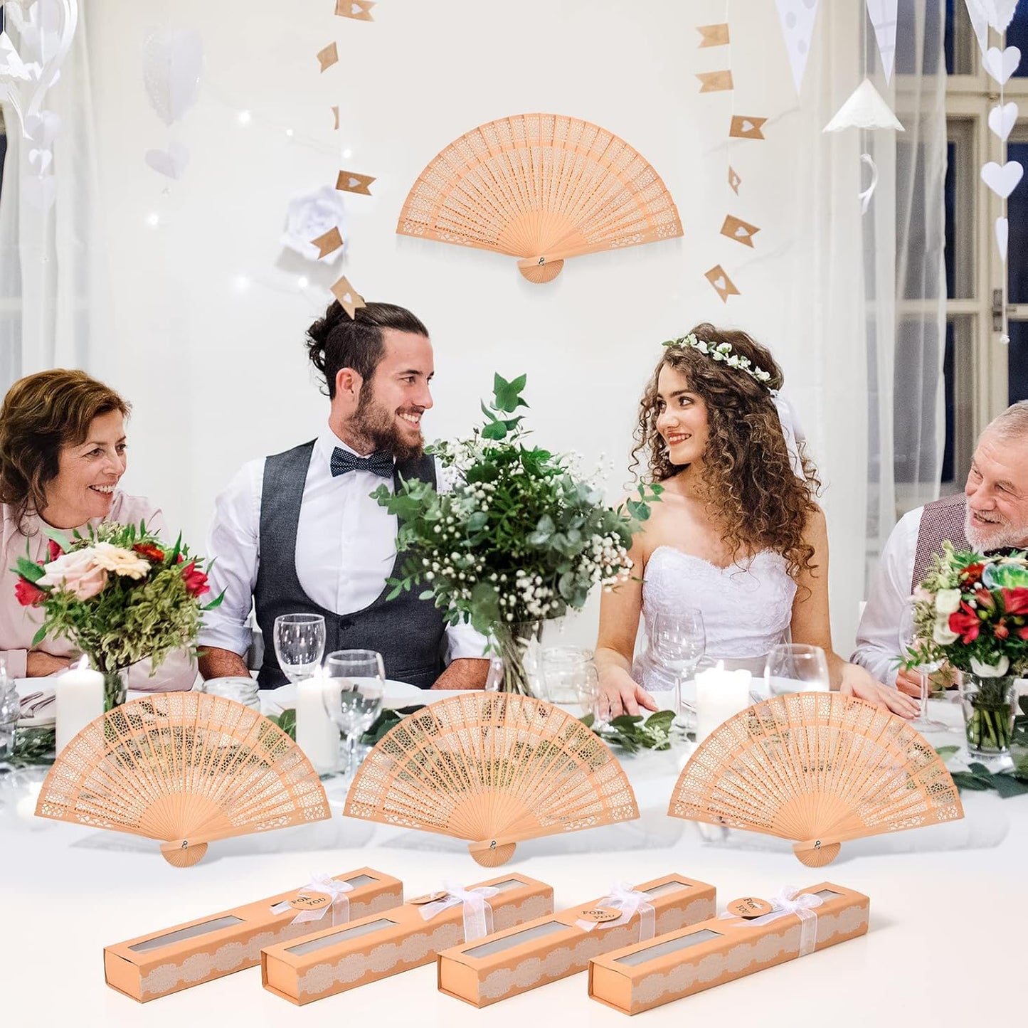 36-Piece Wooden Gift Box Wrapped with Hand-held Folding Fan or Wedding Gift, Bride Gift Party Home Decoration Birthday Gift