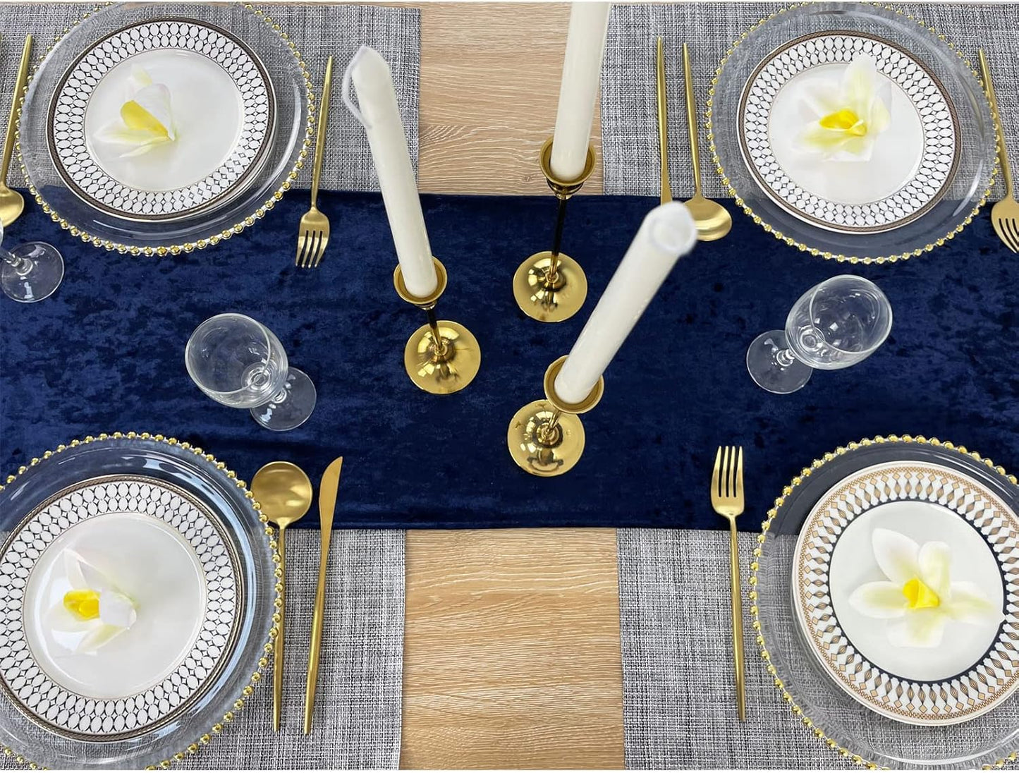 Luxurious Crushed Velvet Table Runner, Wedding Reception Decorations, Soft Velvet Fabric, Table Linen Overlay, Wedding Table Runners (Navy, 12X108 inch)