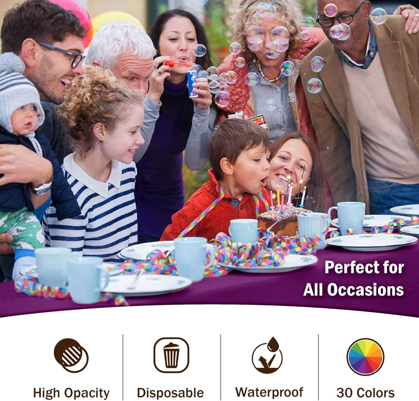 Exquisite 12-Pack Premium Plastic Tablecloth 54in. x 108in. Rectangle Table Cover - Magenta