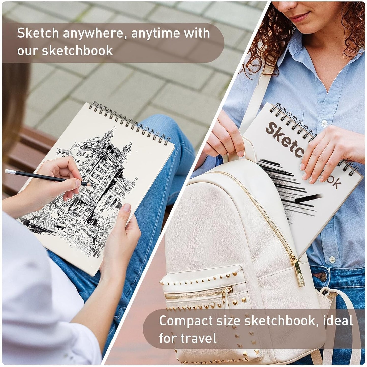 Umriox Small Sketchbook 5.5"x8.5", 3-Pack Sketch Pad (100 Sheets Each), Top Spiral Bound Sketchbook, Acid-Free Drawing Paper, Art Drawing Pad for Kids, Beginners and Students