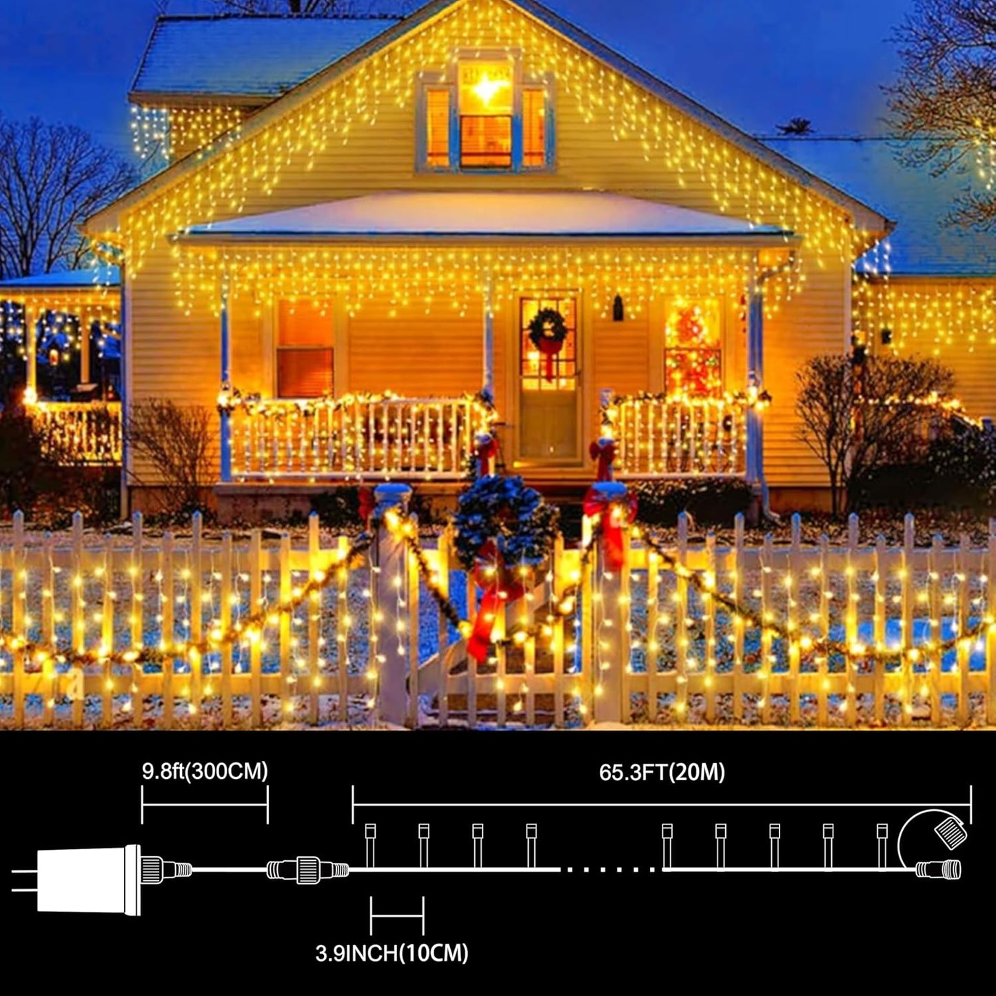 LAMPHOME 66ft Christmas Decorative Mini Lights,200 LED Transparent Wire Fairy Starry String Lights Plug in, 11 Lighting Modes, for Indoor Outdoor Xmas Tree Wedding Party Decoration (Warm White)